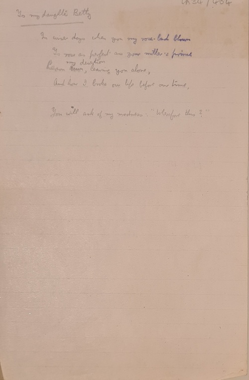 Handwritten draft poem in pencil