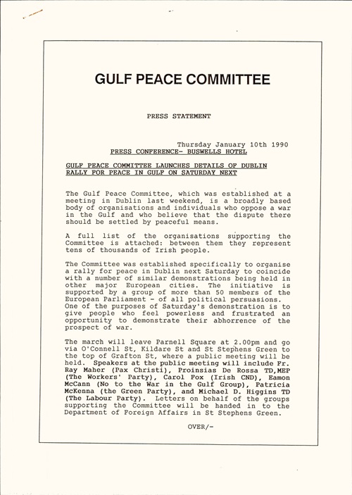 Gulf Peace Committee Press Release Page 1