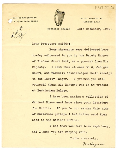 Typescript letter with Saorstat Eireann Harp in the top centre