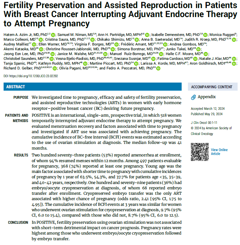 Front page of the study titled: Fertility Preservation and Assisted Reproduction in Patients With Breast Cancer Interrupting Adjuvant Endocrine Therapy to Attempt Pregnancy