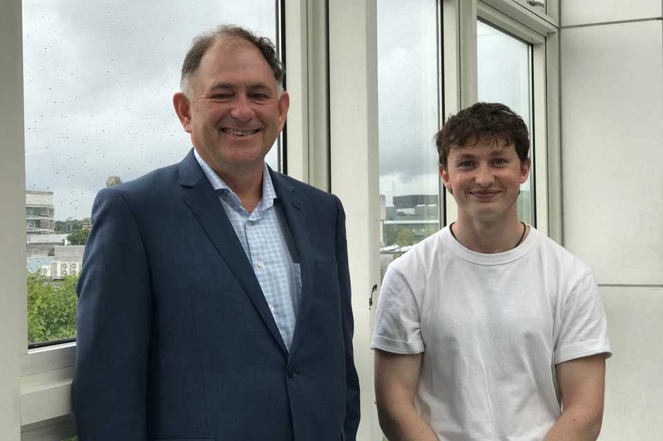 Alexander Buckley (Stage 3 student 2017-18), recipient of the Carthy Travel Award 2018, pictured with the award benefactor, Mark Carthy (UCD BE 1982).