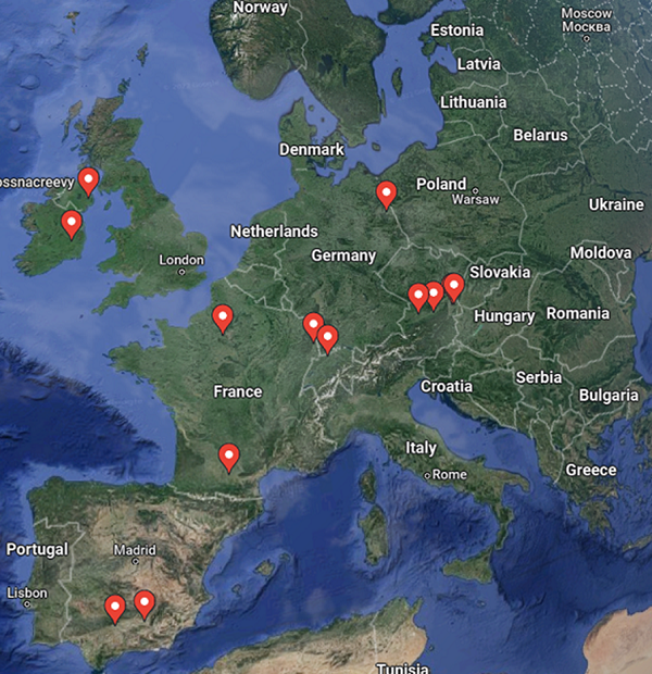 Map of Europe showing project partner locations