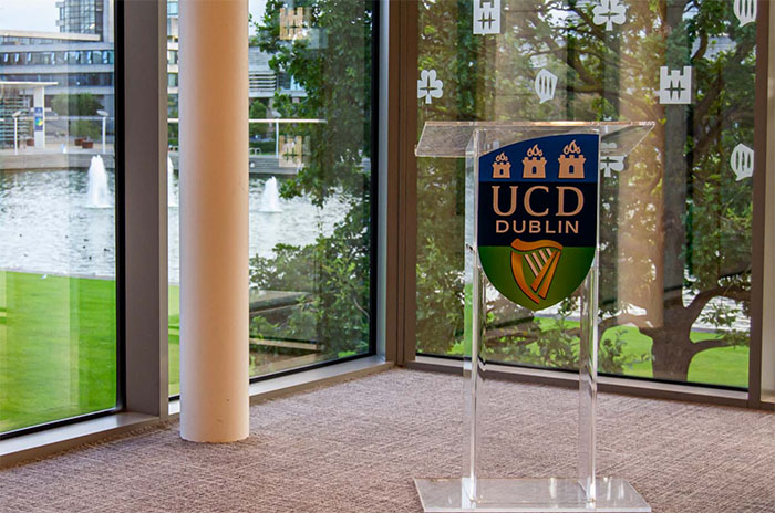 A lectern at the University Clube venue