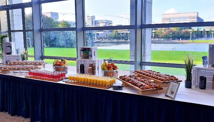 A catered breakfast on a table at O'Reilly Hall