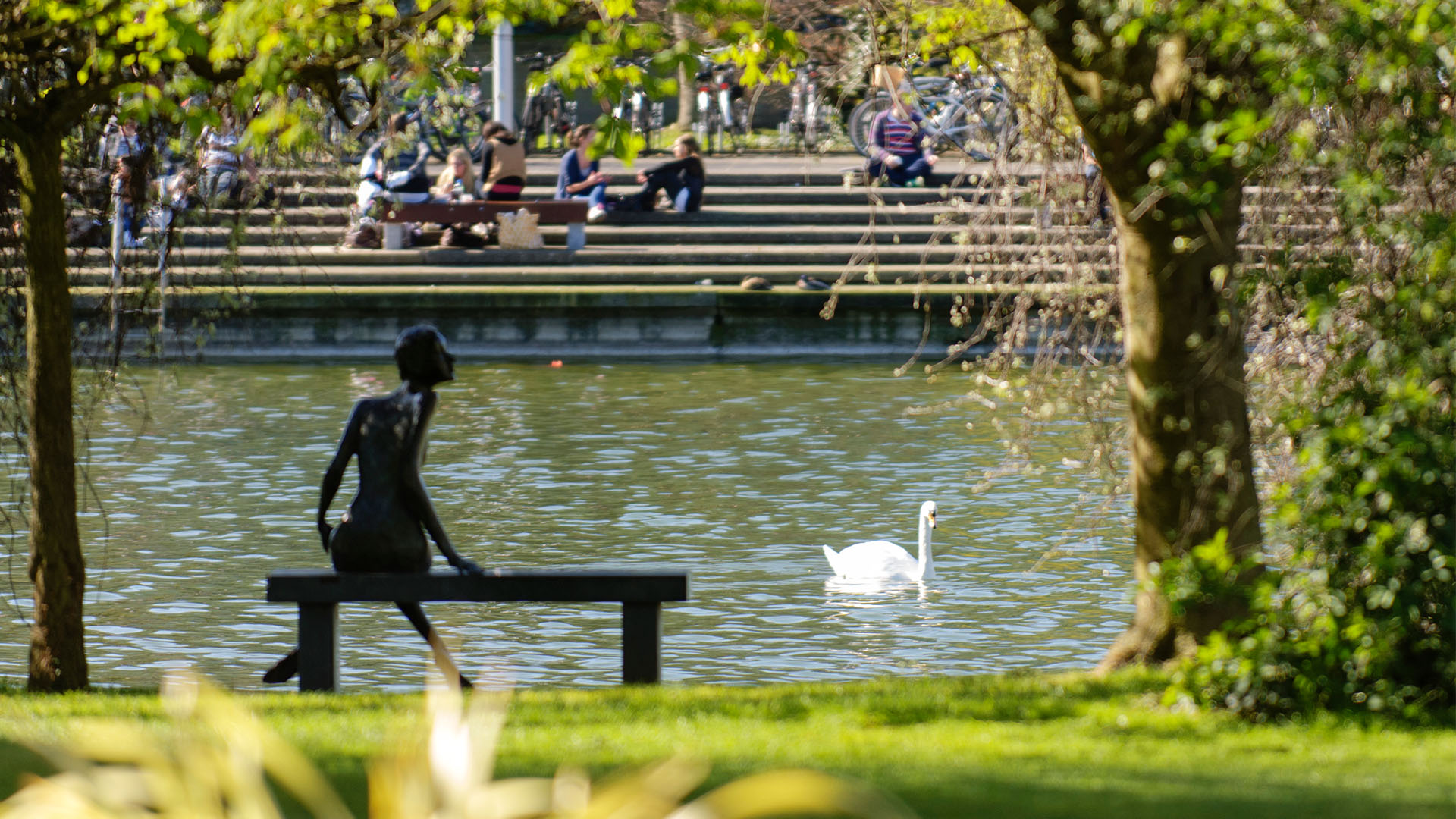 A sculpture by the UCD lake on a Summer's day