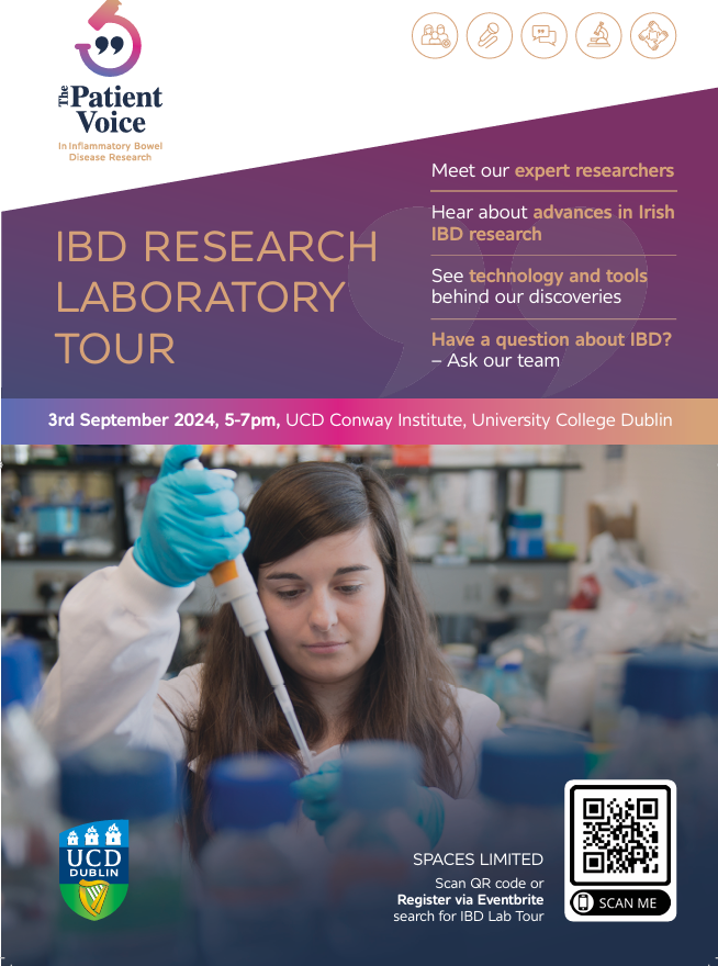 Event poster showing a female researcher in the laboraotry