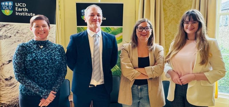 2024 resident journalists Claire O'Connell, Janine Kennedy + Lauren Boland with Earth Institute director Eoin O'Neill