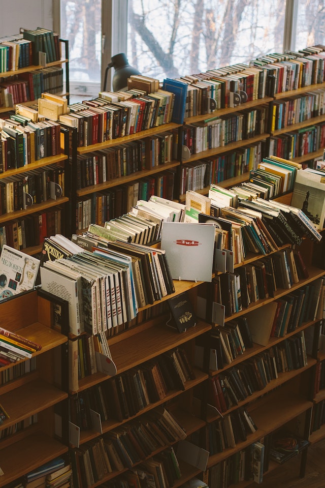 Rows of book shelves