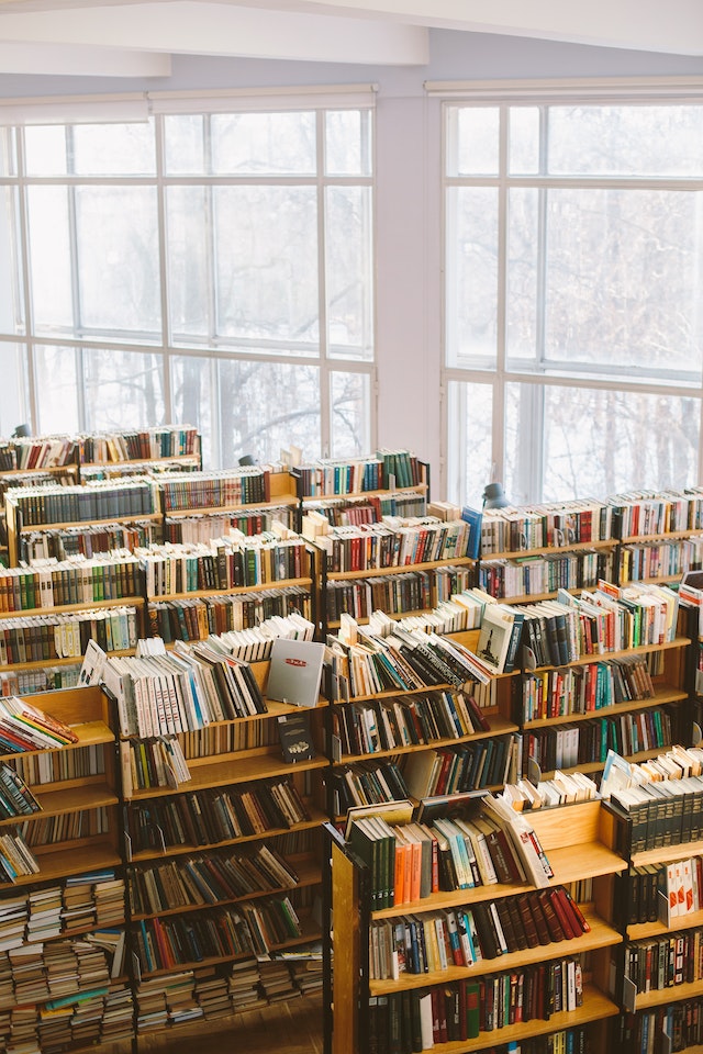 Rows of book shelves