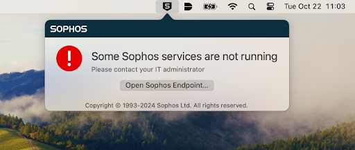 Pop up window saying some sophos services are not running