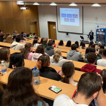 UCD SPHPSS Head of School speaking to students at orientation