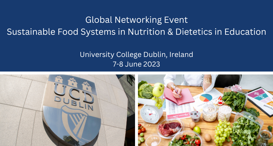 Details of Sustainable Food Systems event with images of UCD logo and healthy food