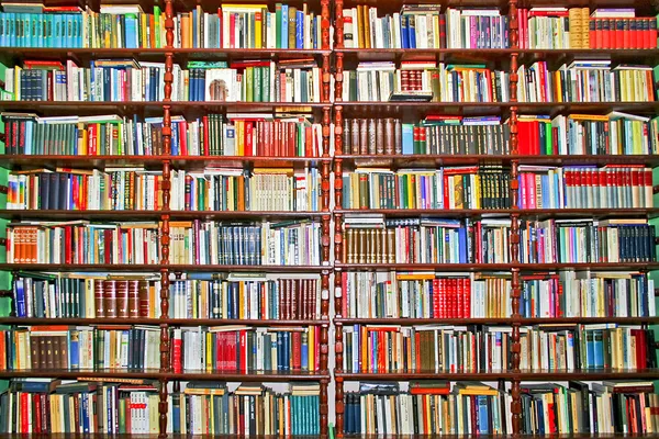 Books sit on the shelf of a bookshop - stock image