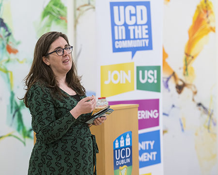 Dr Karen Keaveney speaking at the launch of the UCD Community Engagement Report