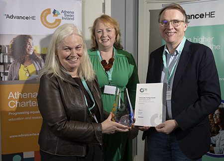 EDI/Athena SWAN committee co-chairs Assoc Prof Cliona Skelly (left) and Prof Stephen Gordon (right) with Project Co-ordinator Eimear Burkley (centre)