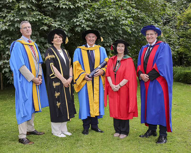 Professor Rory Breathnach (Dean & Head of the UCD School of Veterinary Medicine), Professor Orla Feely (President of UCD), Dr Mike Magan, Professor Cecily Kelleher (College Principal, UCD College of Health & Agricultural Sciences) & Professor Simon More (Professor of Veterinary Epidemiology and Risk Analysis, UCD School of Veterinary Medicine)